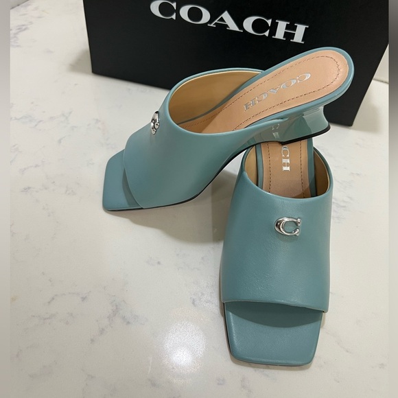 Coach Women's Teal Mules with Silver Accent - Picture 2 of 11